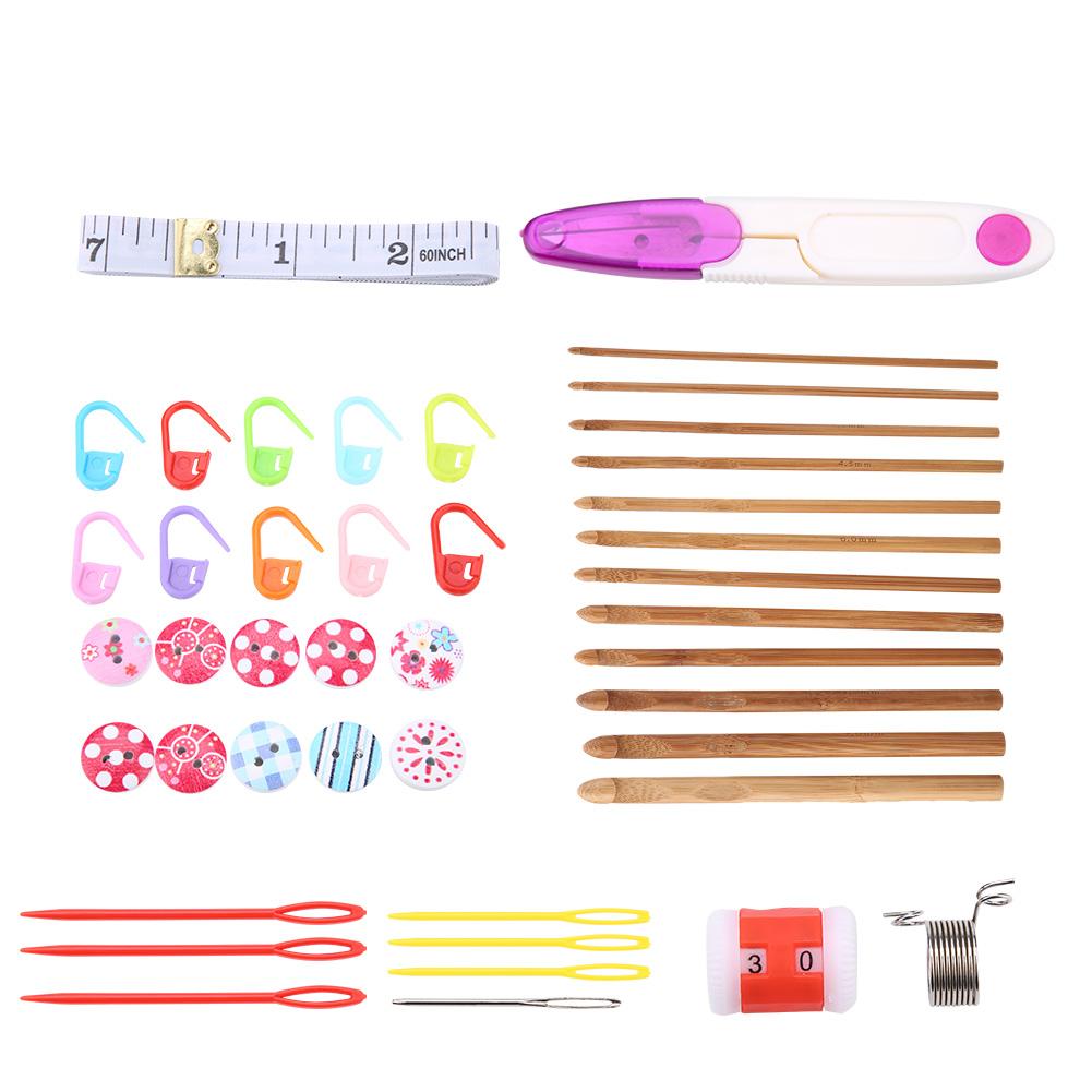 44Pcs Bamboo Circular Crochet Tube Sewing Needle Wood Knitting Tool Set