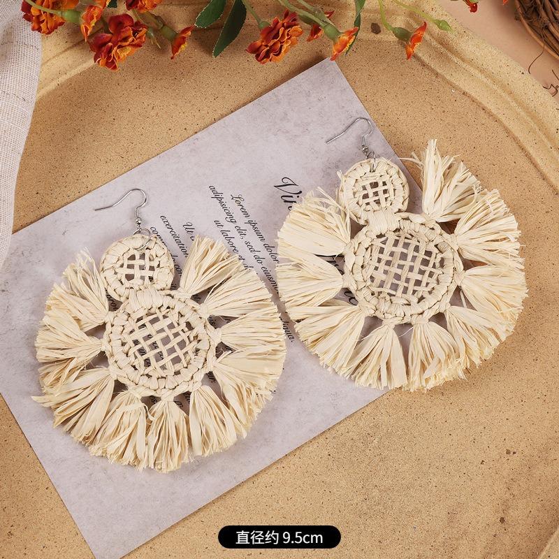 Vintage vacation style grass vine woven earrings Bohemian seaside niche exaggerated stud earrings women's earrings