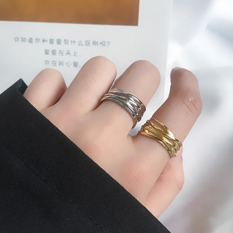 Elegante Eheringe Einfache Geometrische Mehrstöckige Handgefertigte Schmuckstücke für Damen Edelstahl Herrenringe Verstellbarer Ring