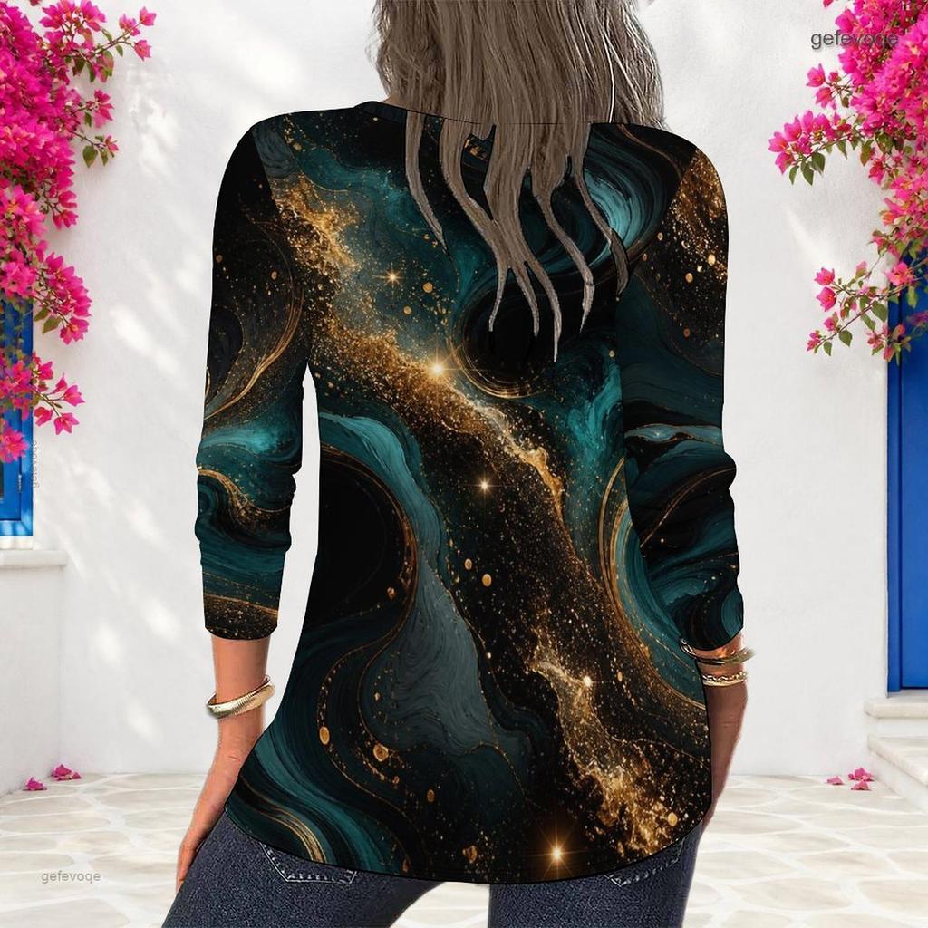 Women Plus Size Round Neck Long Sleeve Abstract Swirl Print Pullover Sweatshirt