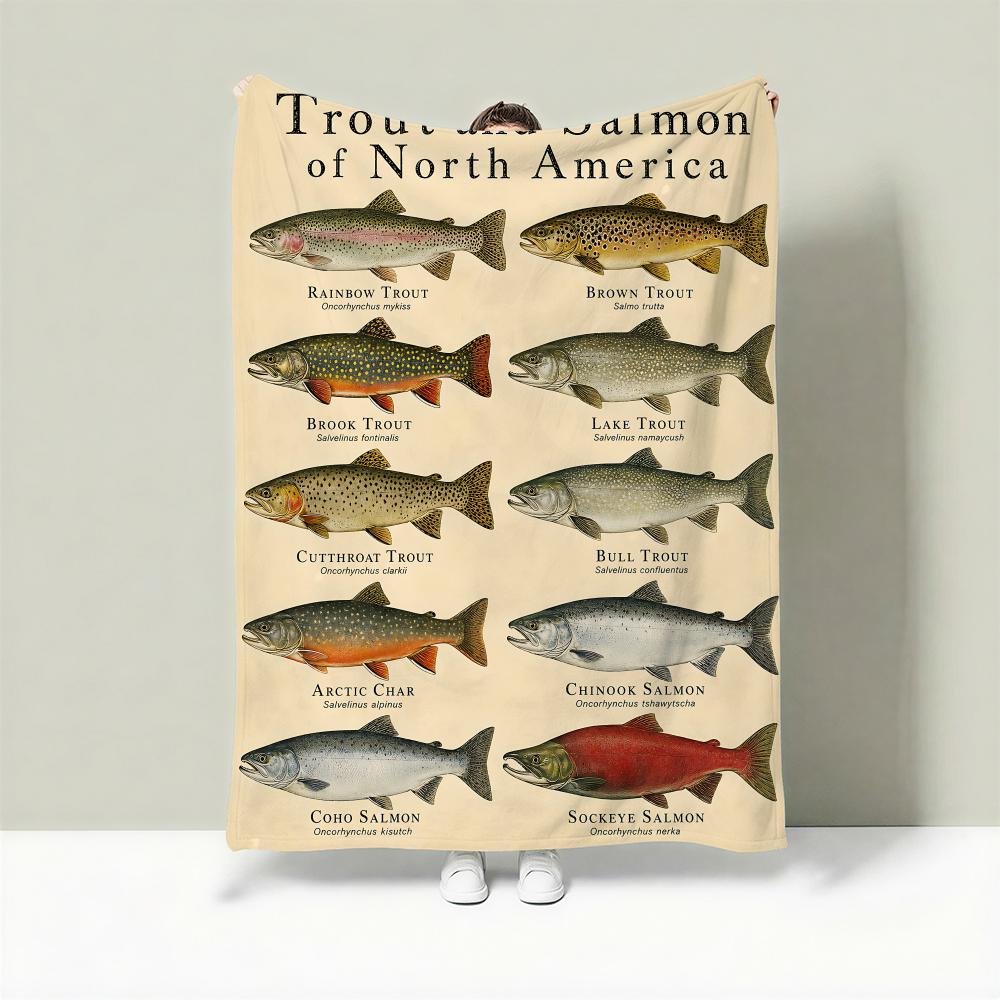 Vintagefreshwaterfishchart Throw Lightweight 240G Flannel Blanket Soft Skin-Friendly For Summer Cooling