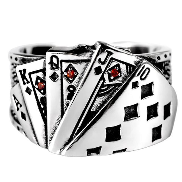 English Letter Ring Silver Color Metal Adjustable Opening Rings for Women Poker Alphabet Creative Finger Ring Men Trendy Jewelry