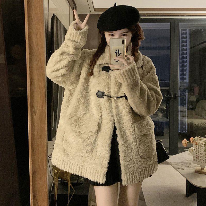 Women's Spring/Summer Korean-Style Loose Lamb Wool Coat - Thick, Warm, and Slimming