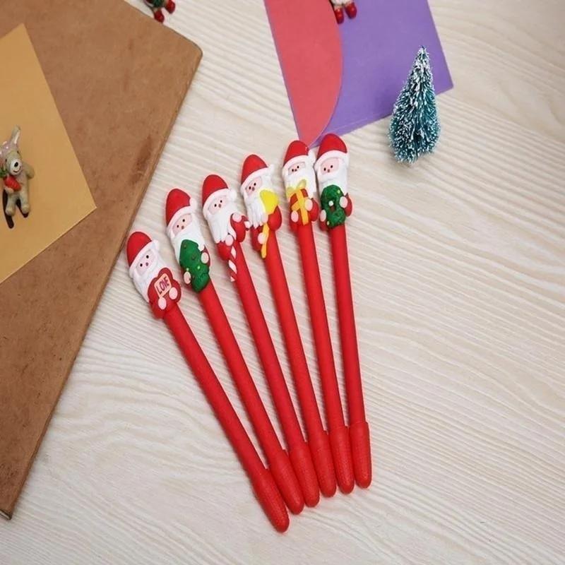 2PC Cute Christmas Santa Snowman Resin Ballpoint Pens for Kids Xmas Gifts Gel Pens for School