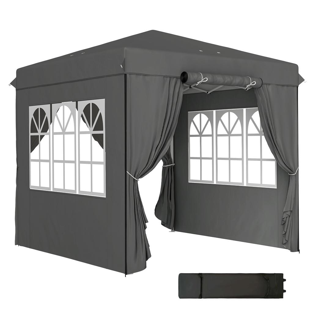 Gazebo Pop-Up 2,5 x 2,5 m con Pareti Laterali e Borsa per il Trasporto, Tenda da Giardino UPF50+ Regolabile in Altezza, Grigio Scuro