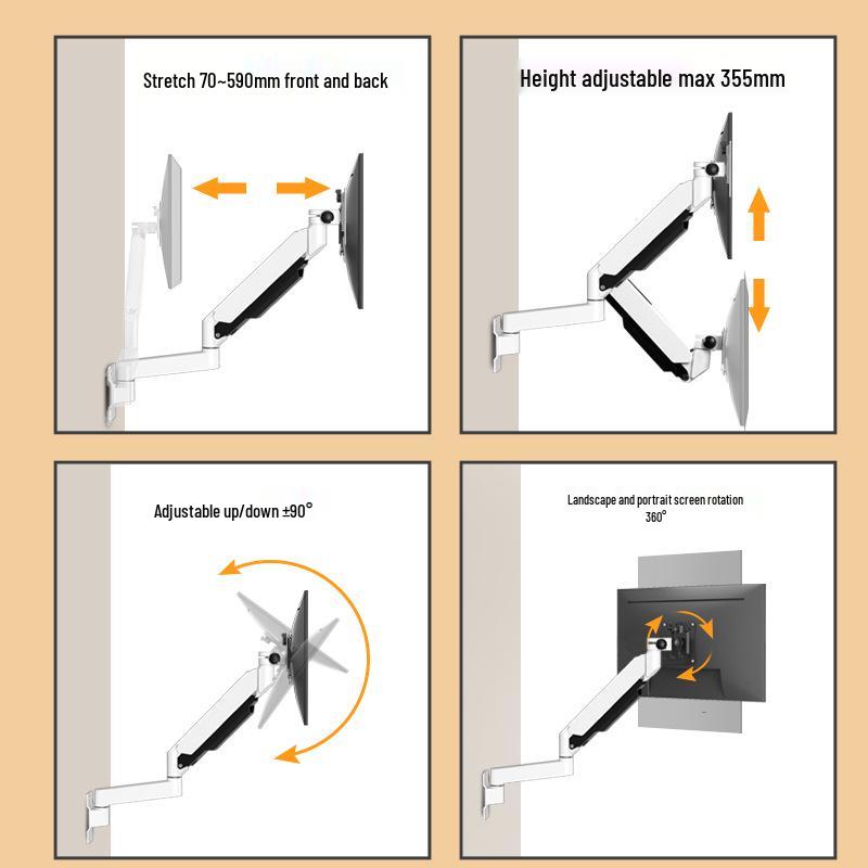 Adjustable Wall-Mounted Display Bracket, 59CM Extension, Rotating Industrial Equipment Holder