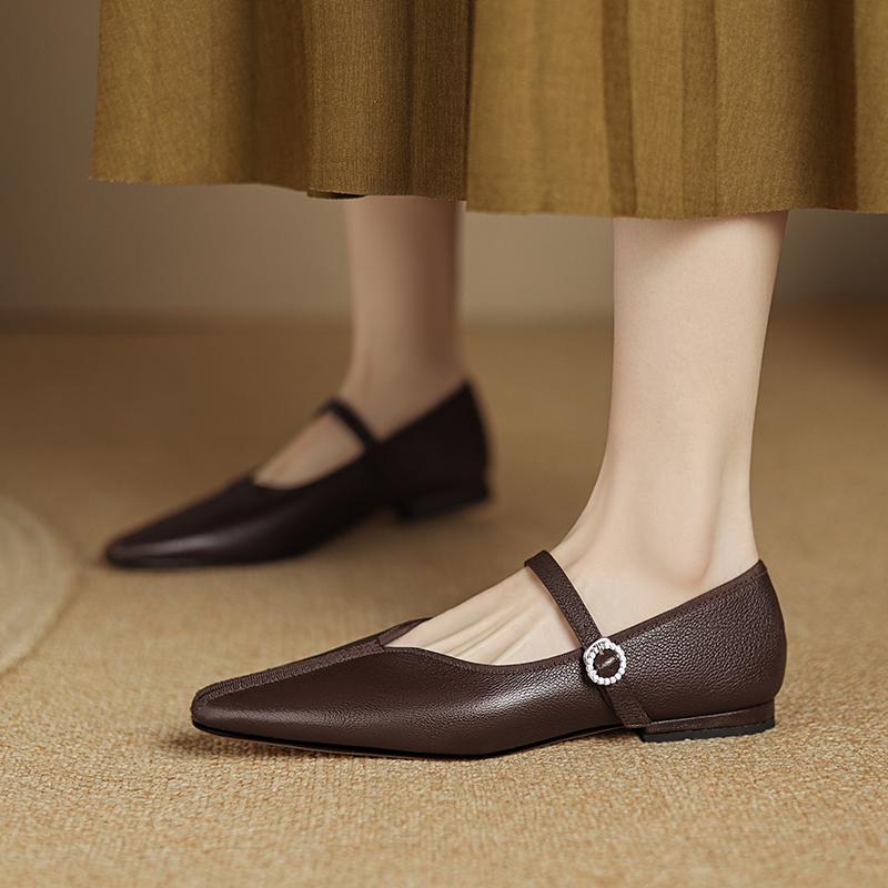 Fashion 2025 NEW Spring Women Loafers Genuine Leather Shoes for Women Pointed Toe Flat Heel Women Flats Retro Soft Ladies Mary Janes