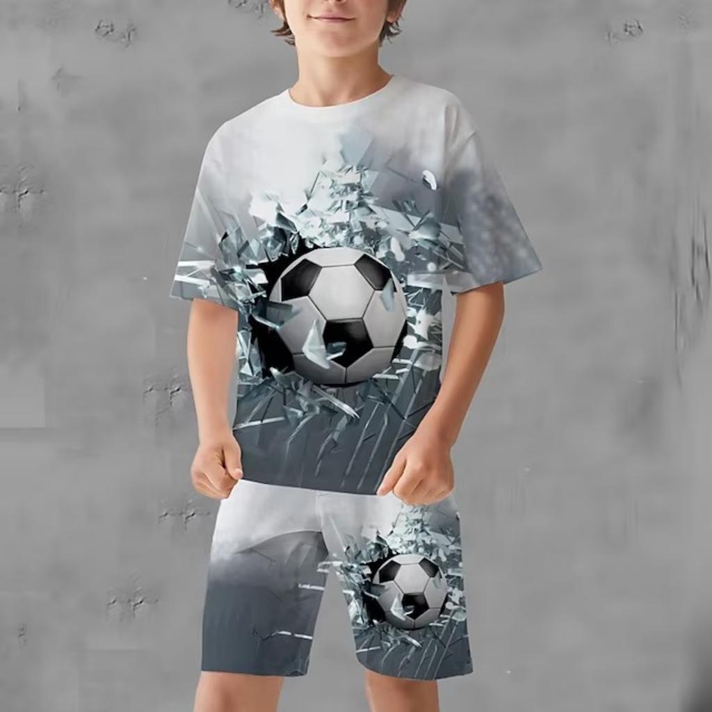 Football Field 3D Printed Children's Set Fashion T-shirt Shorts T-shirt Boys and Girls Sportswear Set