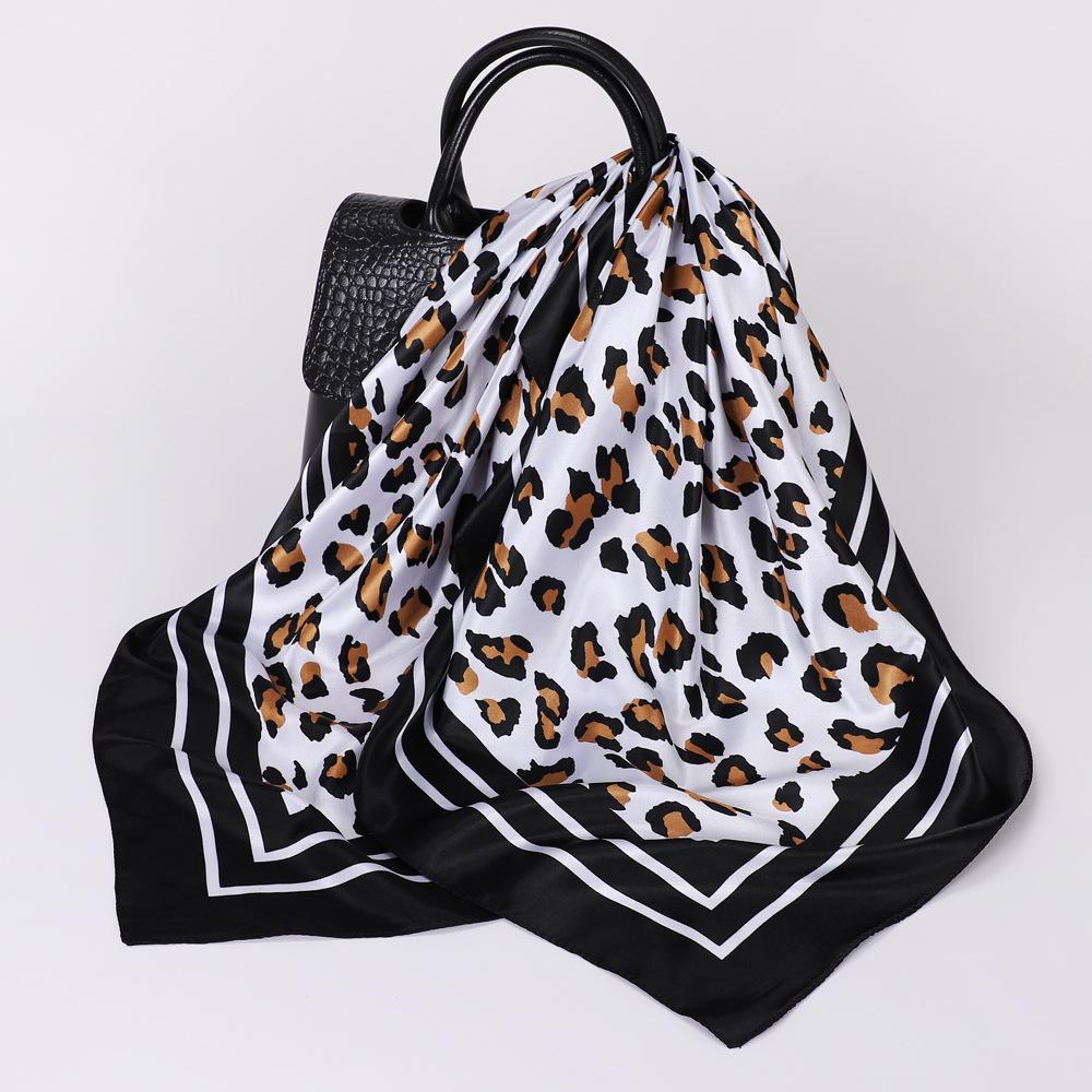 Women's Fashion Leopard Print Head Scarf 90cm Silk Scarf Temperament Scarf New Ladies Square Scarf Sun Shawl