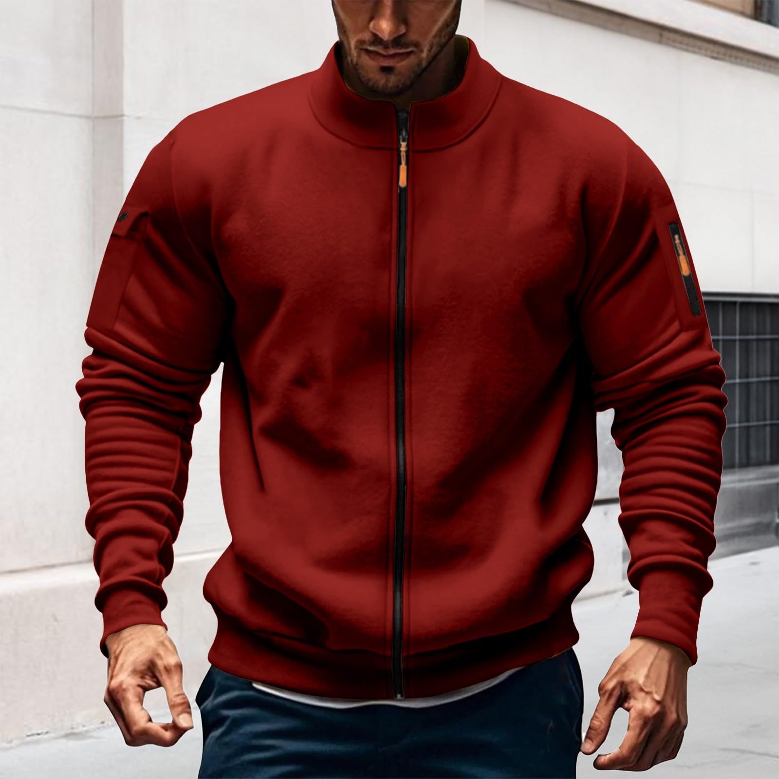 

Mens Full Zip Sweatshirts And Tall Casual Stand Collar Workout Jackets Outdoor Lightweight Athletic Coat S винный