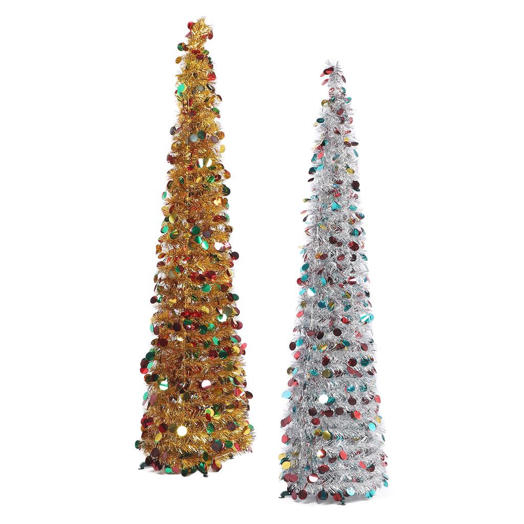 4,9 fot PET vikbar konstgjord julgran paljett popup julgran för hemdekoration