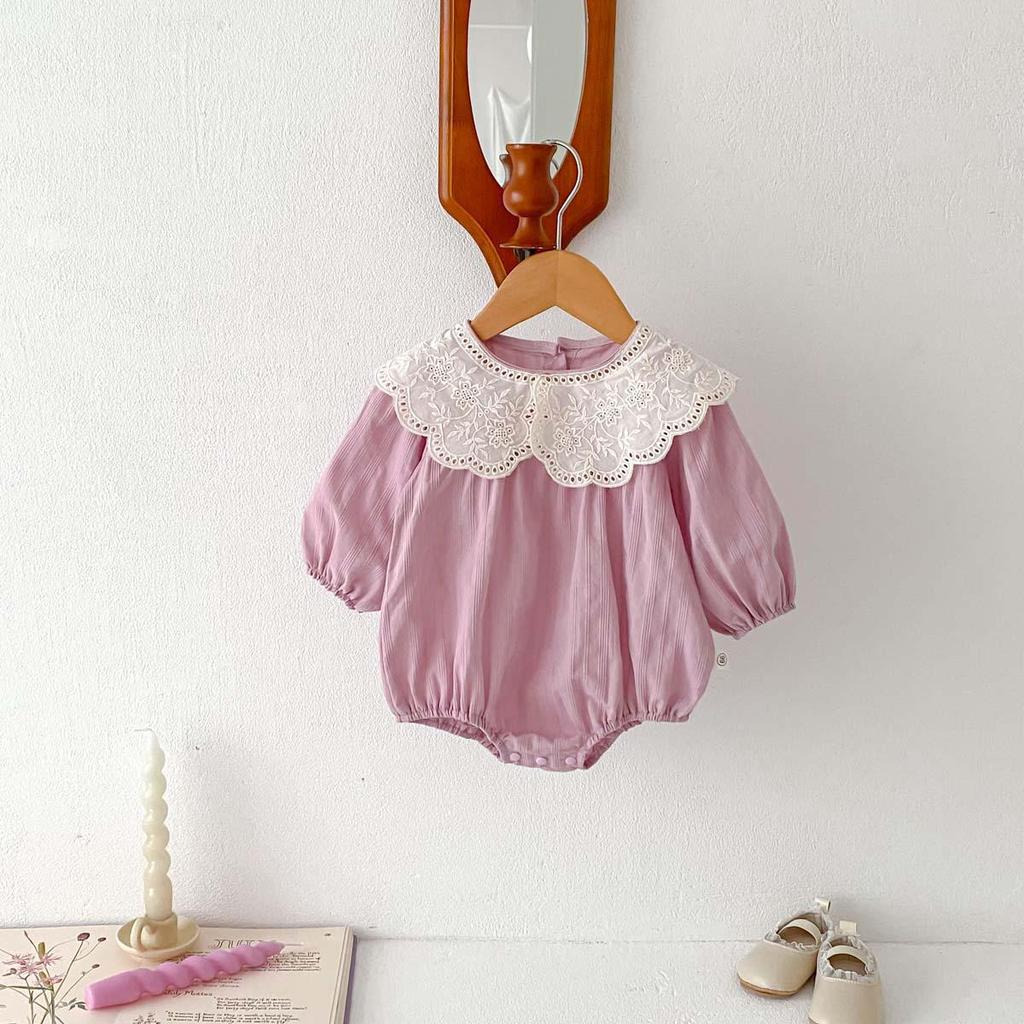 Stylish Autumn Newborn Girls' One-Piece Outfit with Large Lapel
