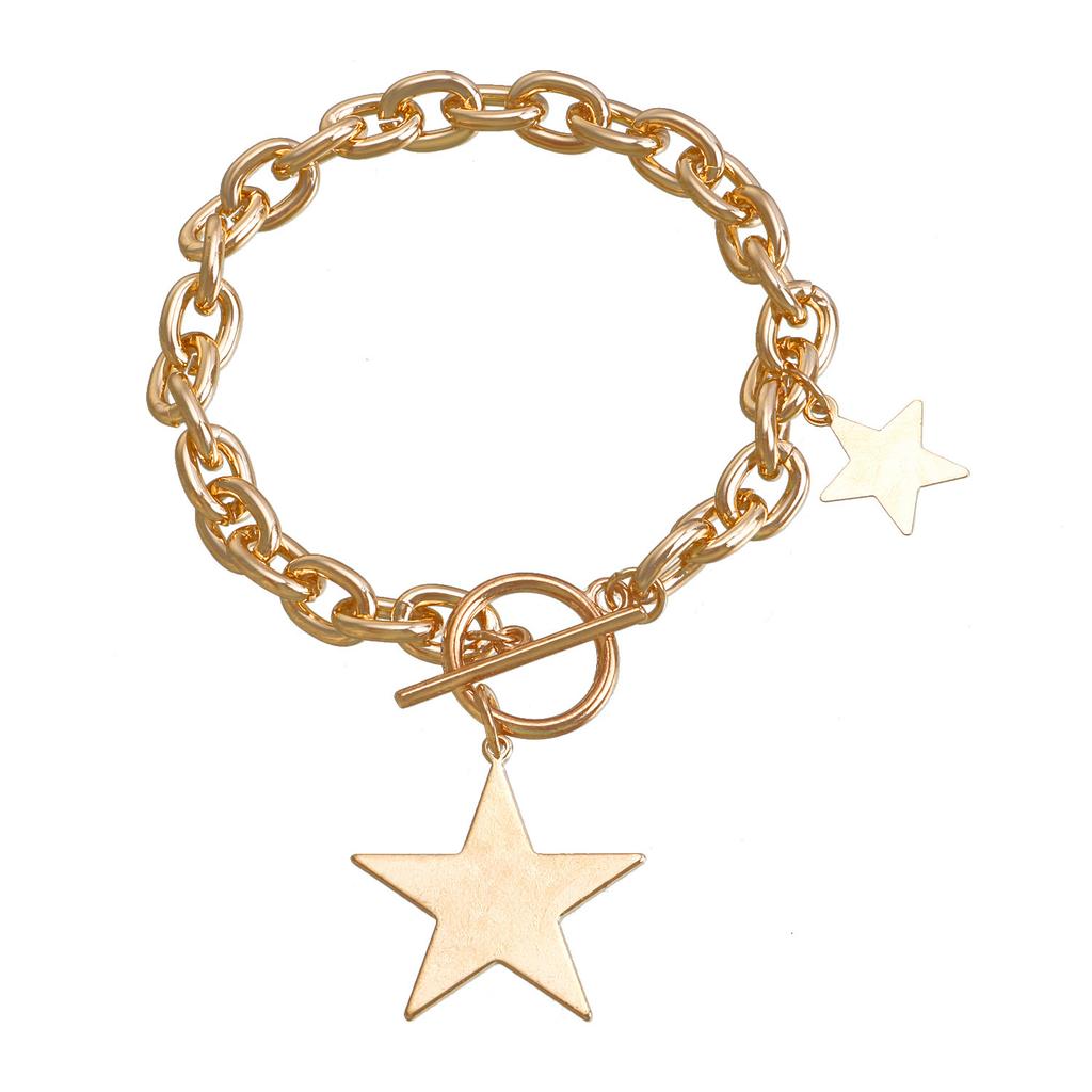 European and American Simple Geometric Rough Aluminum Chain Pentagram Pendant Single-layer Women's Necklace Bracelet Set Spice Girl