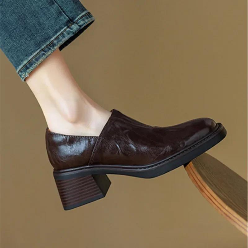 Fashion Women's Shoes Wedge Chunky Soft PU Leather Heels Fashion Square Toe Casual Slip-on Shoes for Women Comfort Office Mules Shoes