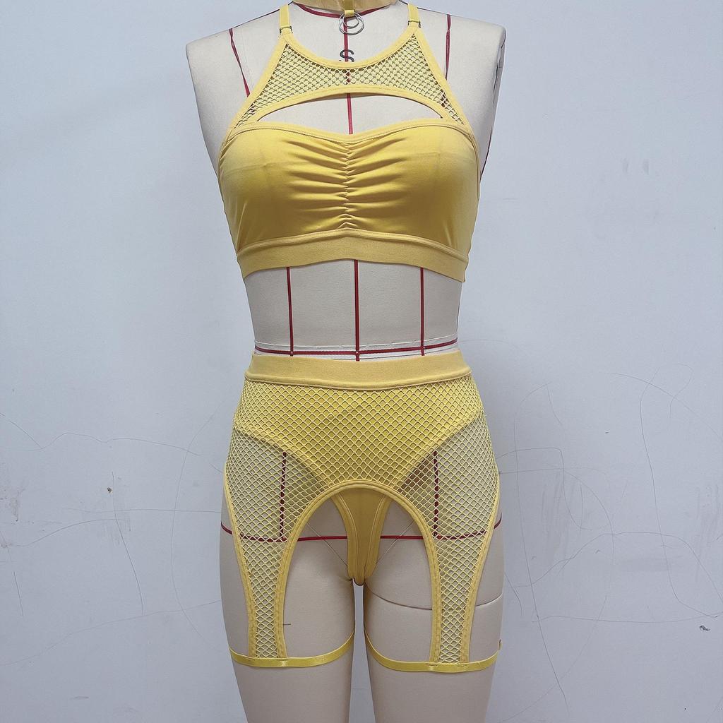 2022 European & American Black Mesh Spliced Erotic Lingerie Bra