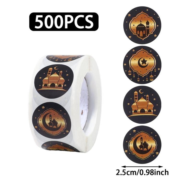 EID Mubarak 500pcs Roll Stickers Ramadan Kareem Gifts Packaging Seal Stickers Islam Muslim Festival Party Decor EID Gift Labels