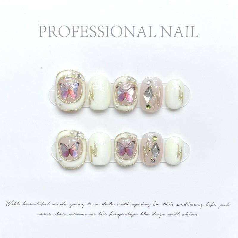 

Artificial Milk Nail White Exquisite Butterfly Short Style Manicure Wearable L
