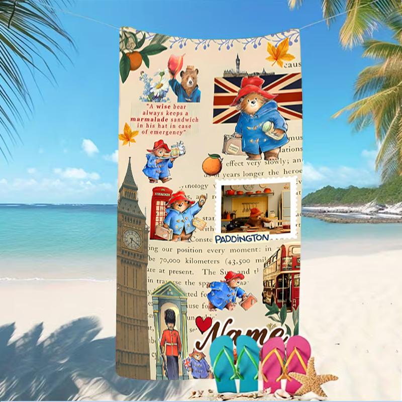 Customizable personalized beach towels Paddington Bear themed designs.Suitable for the beach, yoga, sports;ideal as beach accessories