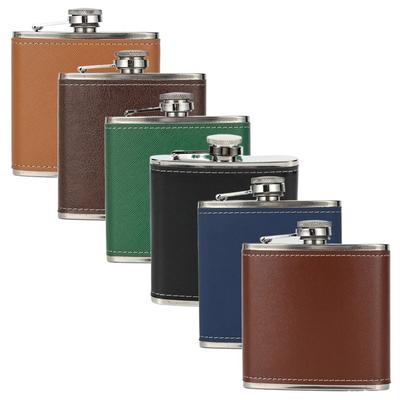Fiaschetta da Hip Flask 6oz alla Moda, a Prova di Perdite, Rivestita in Pelle, Bottiglia Portatile per Acqua Potabile in Acciaio Inossidabile, per Esterno