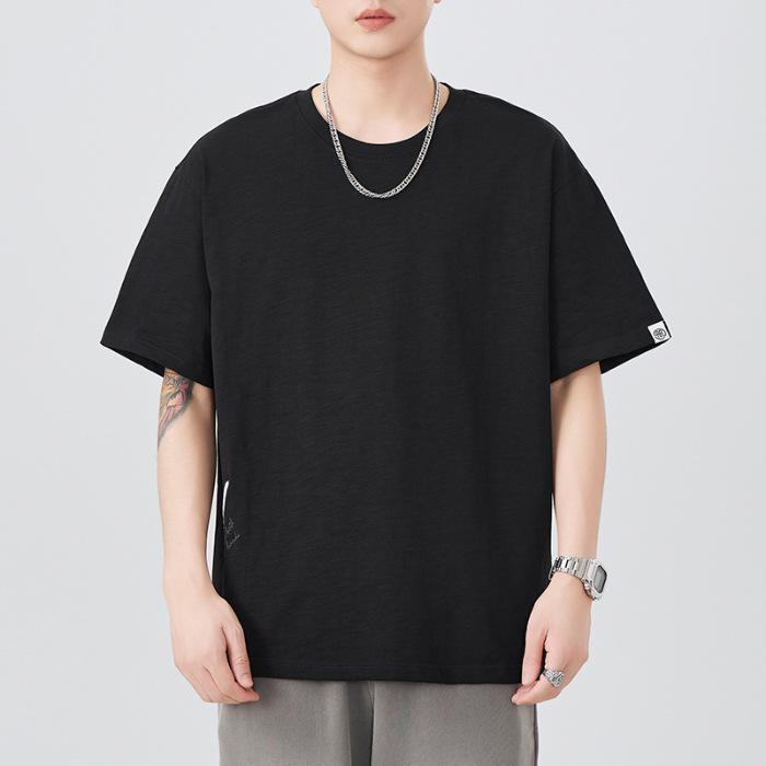 Summer Embroidered Short-sleeved T-shirt for Men Loose Round Neck Five-point Sleeve T-shirt Versatile Rest Simple