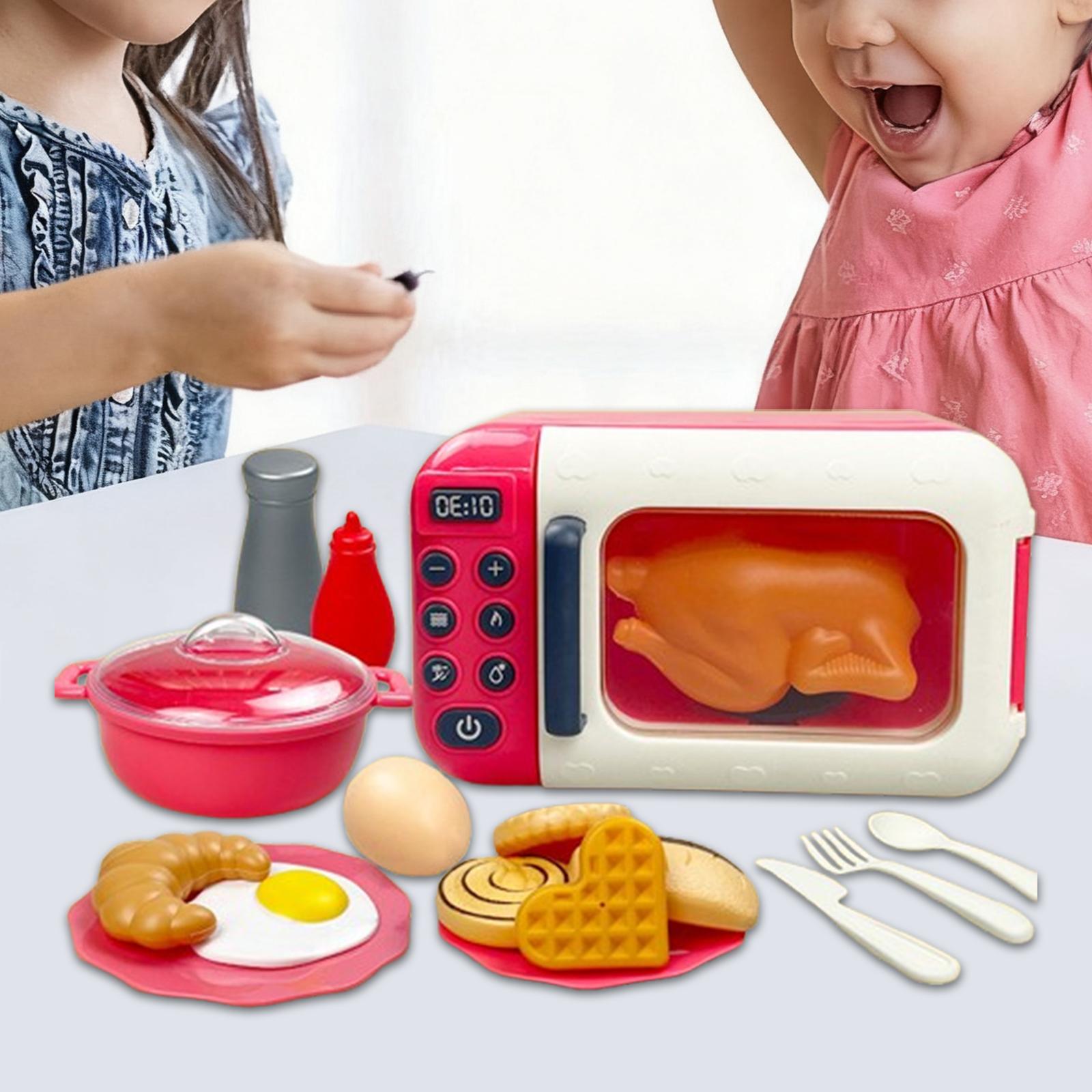 Interesting Toys 17Pcs Kids Pretend Play Microwave Cooking Utensils Set Interactive Kitchen Accessories Educational Learning Toy Birthday Gift