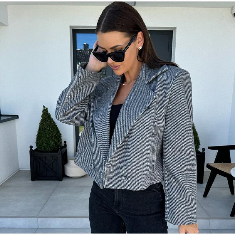 Осень-зима британский костюм воротник однотонный шерстяной маленький пальто женская — фото 7