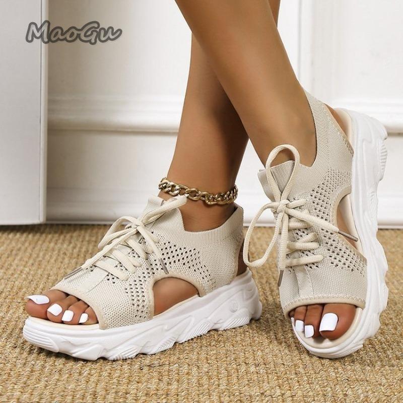 Fashion Mesh Women Sandals Summer Shoes for Women Trend Lace-up Platform Sandals Open Toe Beach Casual Heeled Sandal Sandalias De Mujer