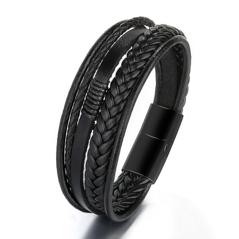 Men Genuine Leather Bracelets Multilayer Braided Rope Bracelets for Man Zircon Bracelet Homme