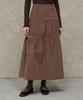 Itove Seoul Corduroy Shirred Long Skirt Brown