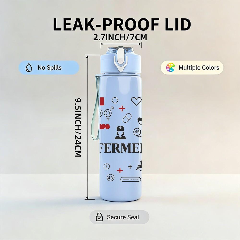 1PC Enfermeria Medical Icon Pack 750ml Color Plastic Sports Water Bottle Leakproof Flip Straw Lid Suitable for Sports Office Home Use