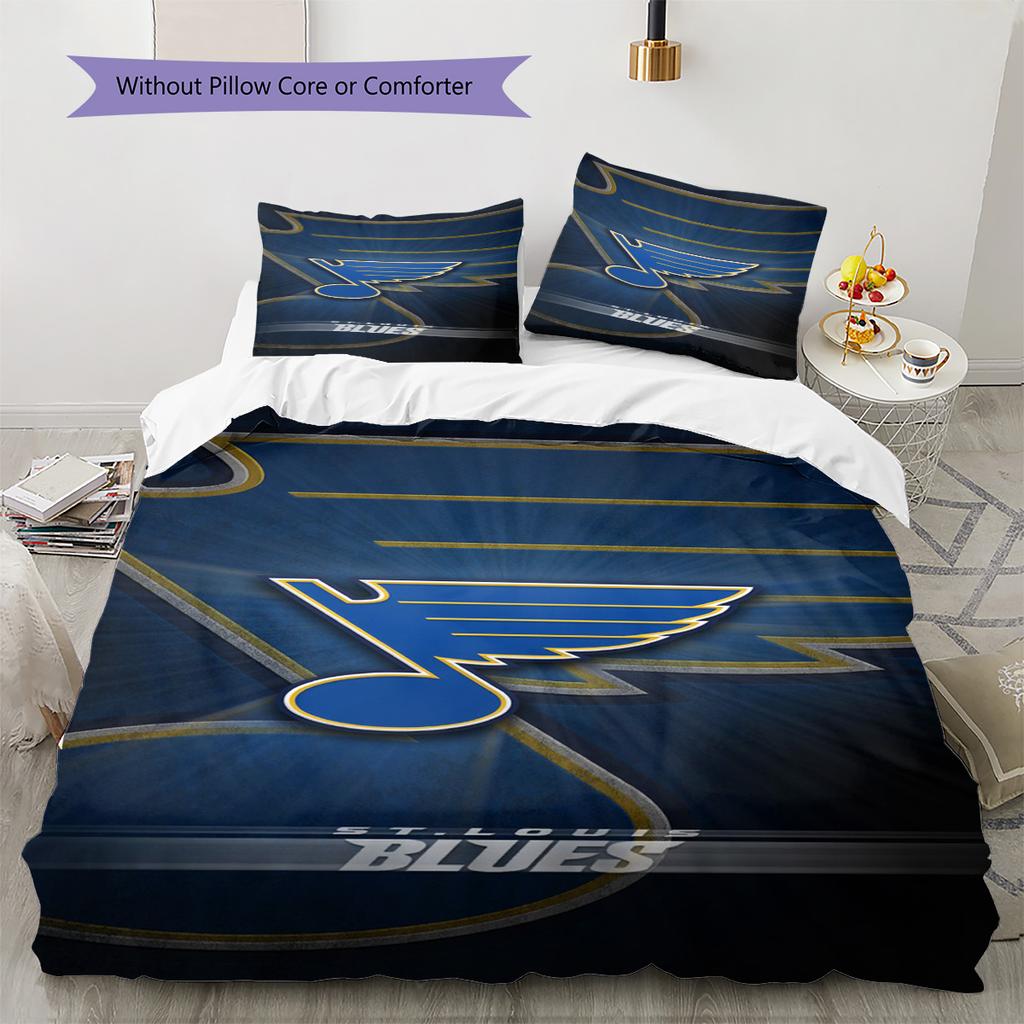 St. Louis Blues Muster Bettwäsche-Set Bettbezug Kissenbezug Heimdekoration Geschenk (1 Bettbezug + 2 Kissenbezüge, ohne Füllung)