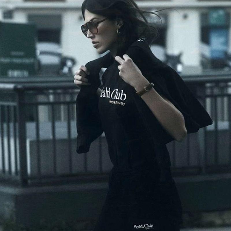 

Health Club Health Club Short-Sleeved T-shirt for Women 2025 New Arrival Summer Loose-Fitting plus Size Half-Length Sleeves Black XXL