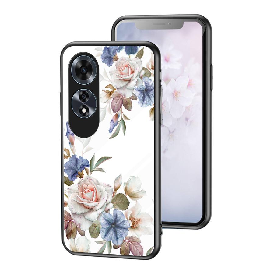 

Чехол из закаленного стекла с цветочным узором для Vivo Y70 Y53S V30 V40 SE 5G V25 V27 V23 Y16 Realme C65 C51 C61 OPPO A40 A98 A78 A79 A74 A80 A60 Чехол с цветком розы Vivo Y31