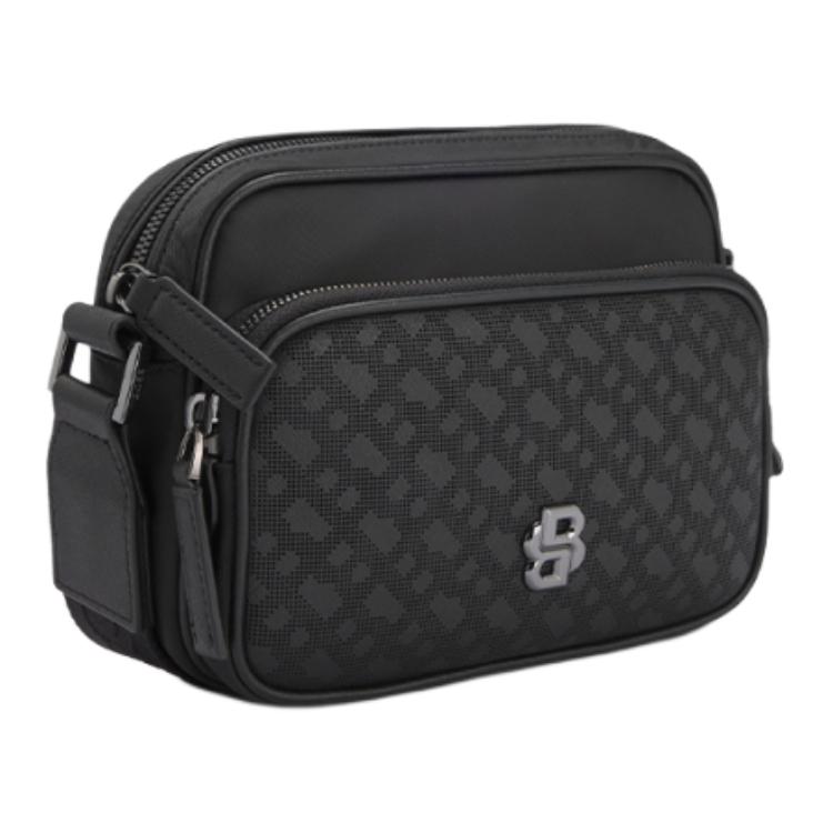 Hugo Boss Interwoven Letter Pattern Silver Hardware Fabric Crossbody Shoulder Bag Men bags Black 50548085001