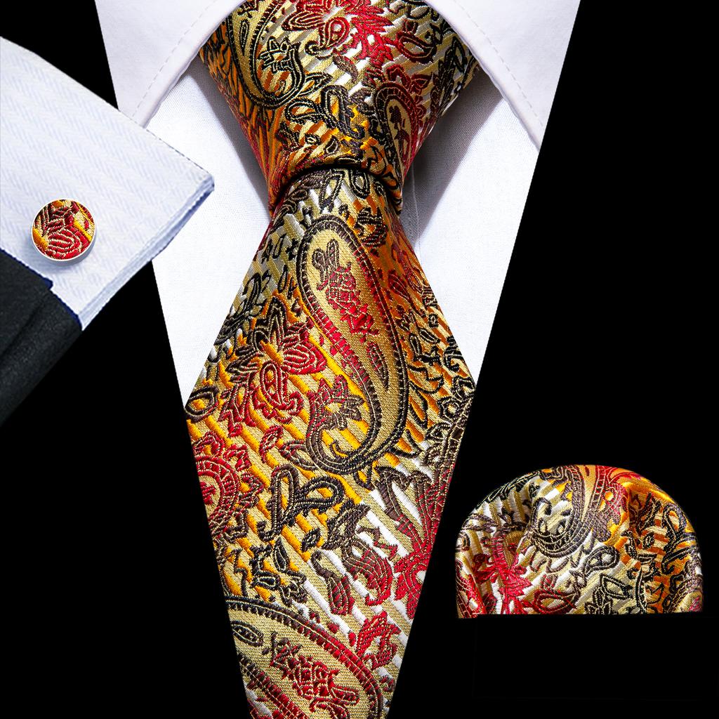 Barry.Wang Floral Ties for Men Woven Paisley Wedding Necktie Handkerchief Cufflinks Formal Casual Set