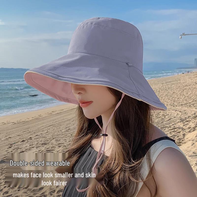 Women's Korean Style Sun Hat with Face Covering, Double-Sided Brim, Ideal for Summer, Spring, and Autumn