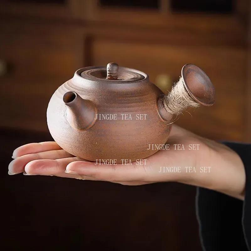 220ml Coarse Pottery Small Capacity Side Handle Pot Household Chinese Style Kettle Handmade Teapot Kungfu Tea Set