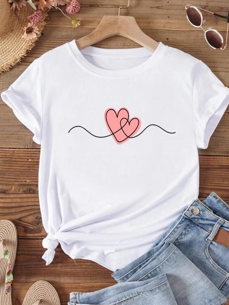 Letní oblečení s výstřihem do O 3D tištěné oblečení Top pro ženy Tričko Styl milostného dopisu Roztomilé Ležérní Móda Tričko s krátkým rukávem Grafická trička