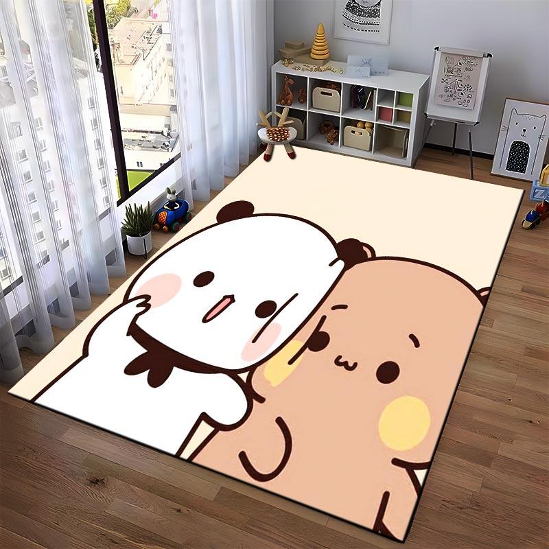 Cute Cartoon Panda and Bear Illustration On Soft Beige Background Carpet Design Suitable for Use As an Anti-slip1 For1room and Bedroom Sofas