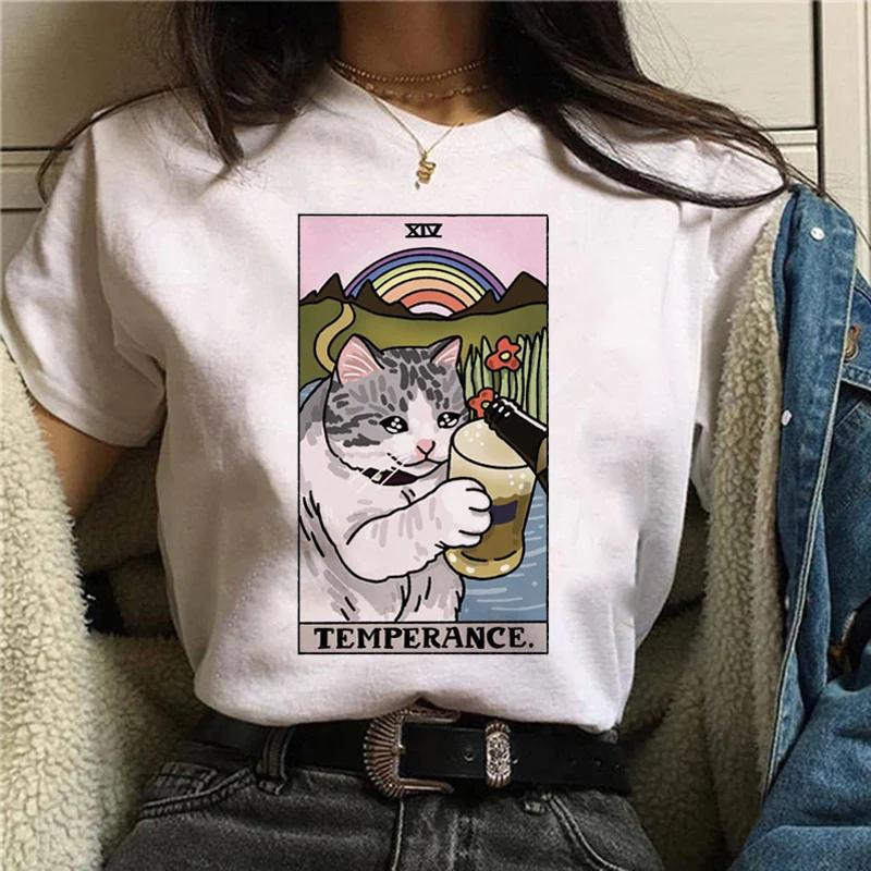 Kawaii Cat Tarot Cute Shirt Fashion Top Female O-neck Tees Short Sleeve Tee Shirt Femme Summer Women Tshirts