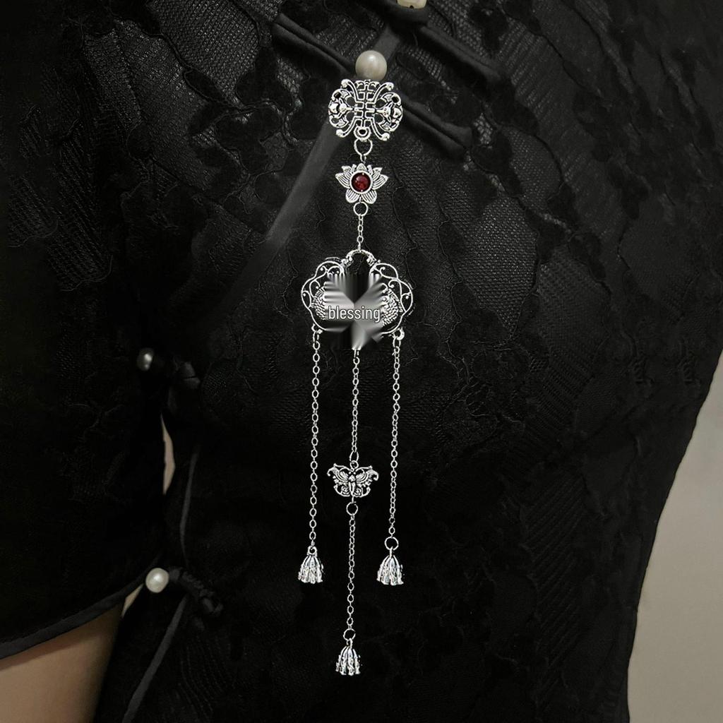 Retro Chinese Plum Blossom Fan Brooch with Tassel Pendant