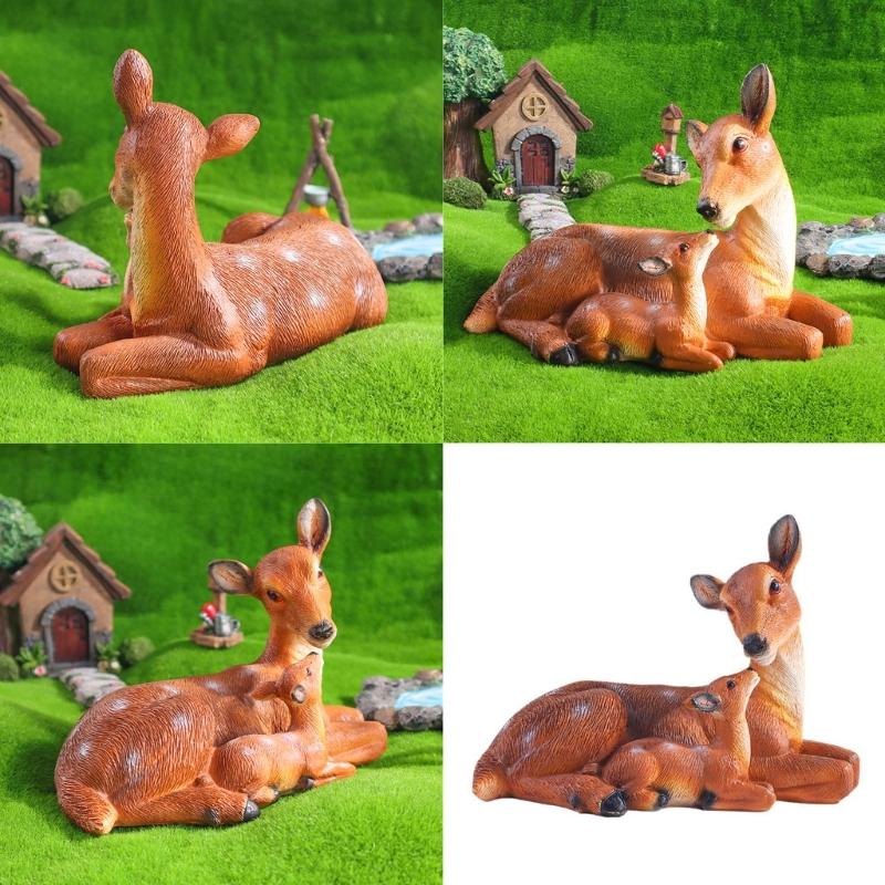 Mother and Baby Deer Resins Miniature Figurine Garden Yard Ornament Realistic Detail for Home Decors and Party Supplies