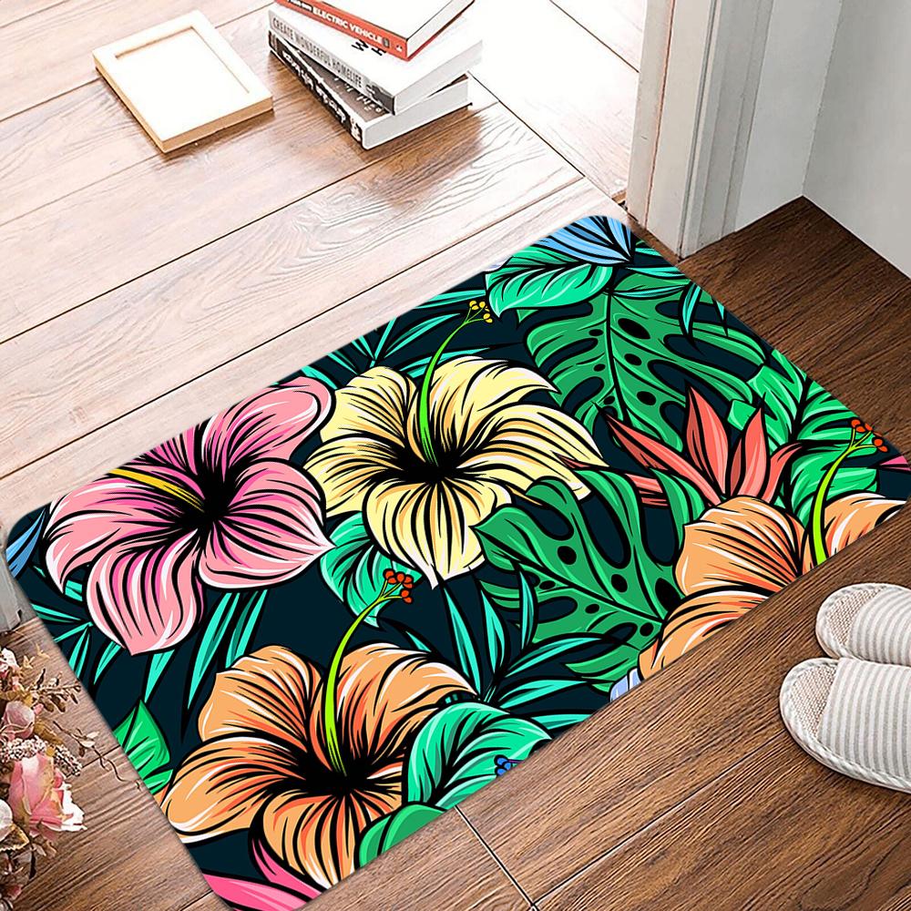 Non-slip Bedroom Corridor Living Room Entrance Door Mat Room Rug Washable Tropical Plant Pattern Welcome Mat Rug