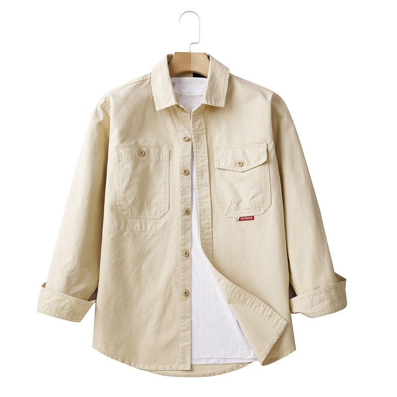 

Рубашка мужская с длинным рукавом из чистого хлопка, весенне-осенняя, свободного кроя, большого размера, с несколькими карманами, с лацканами, куртка, деловая повседневная рабочая рубашка L