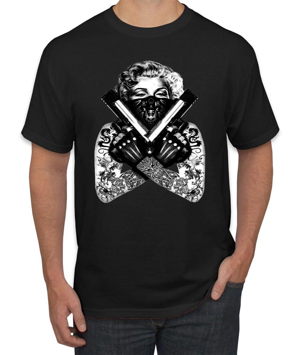 Marilyn Monroe Badass Tattoo Art Guns Men Graphic T- Shirt M