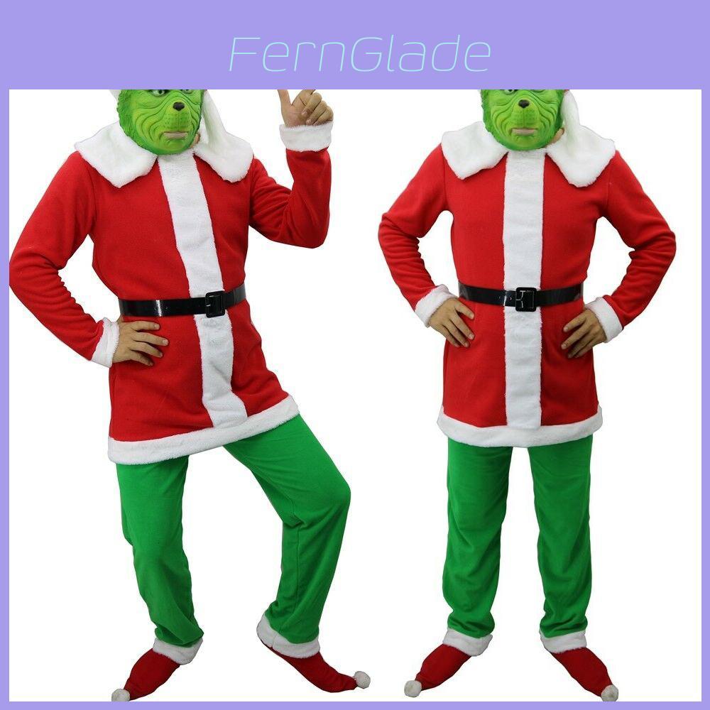 Vibrant Green And Red Grinch Adult Costume Suit Perfect For Holiday Celebrations