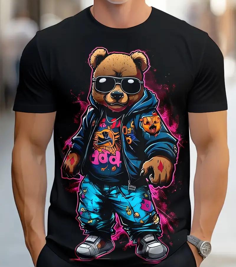 Summer Men's 3D Printed Bear T-Shirt Short Sleeve Breathable Outdoor Hundred Large Oversize Loose Men's Short Sleeve Tops Tees