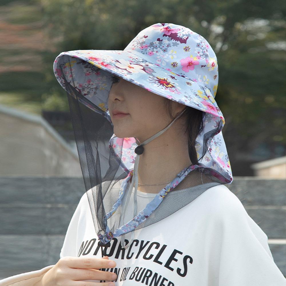 Printing Mesh Tea Picking Hat UV Protection Sunshade Shawl Cap Portable Wide Brim Sun Hat  Fishing