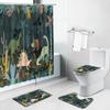 Cartoon Animals Dinosaur Shower Curtains Set Child Baby Bathroom Screen Flannel Non-Slip Rugs Toilet Lid Cover And Bath Mat