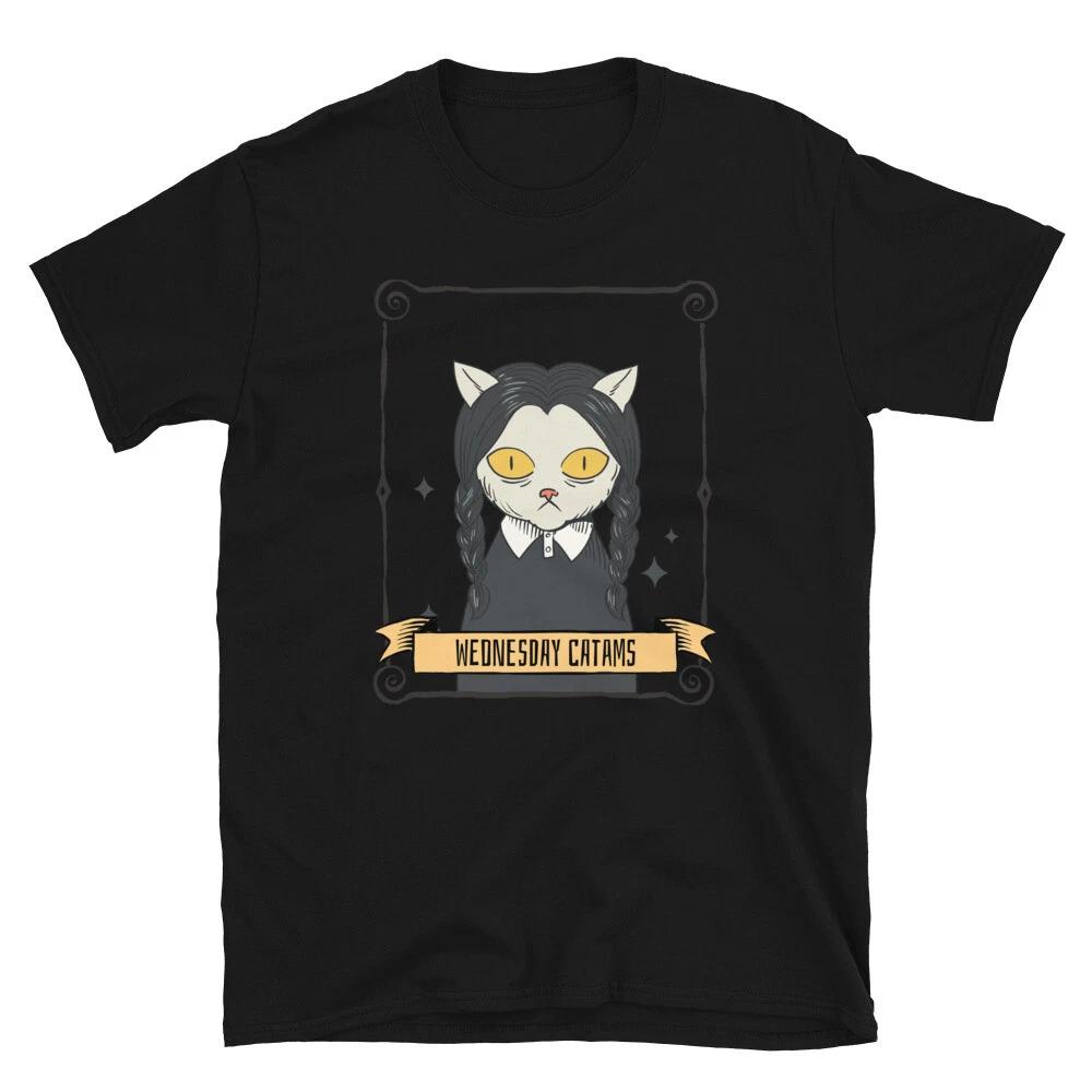 FUNNY WEDNESDAY ADAMS CAT FUNNY ADAMS FAMILY Short-Sleeve Unisex T shirt S